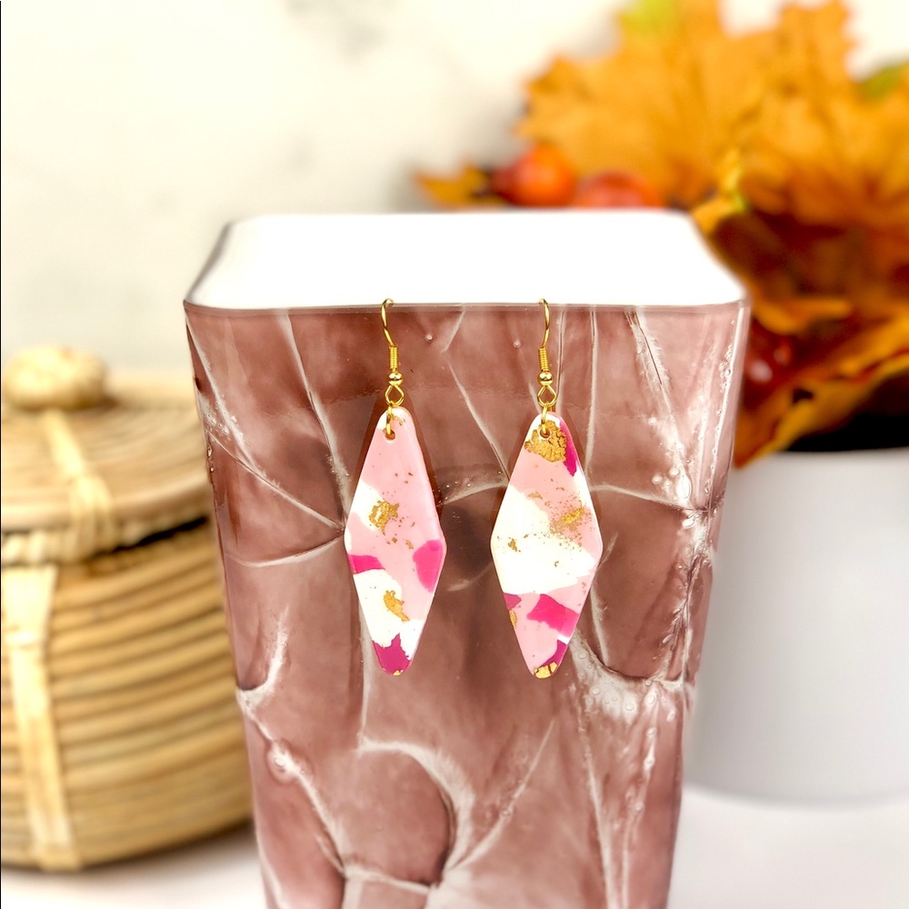 Pink Gold Diamond Dangle Earrings